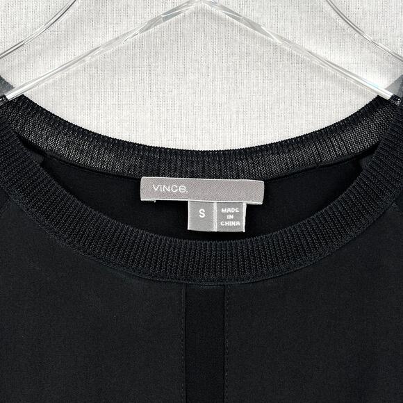 VINCE Silk Dress Womens Small Black Sleeveless Layered Shift Crew Knee Length - Picture 7 of 16